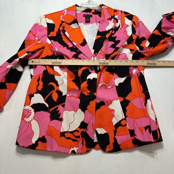 Grace Elements 16W Blazer Bold Floral Print Jacket Pink Orange Black Cotton - Picture 4 of 7
